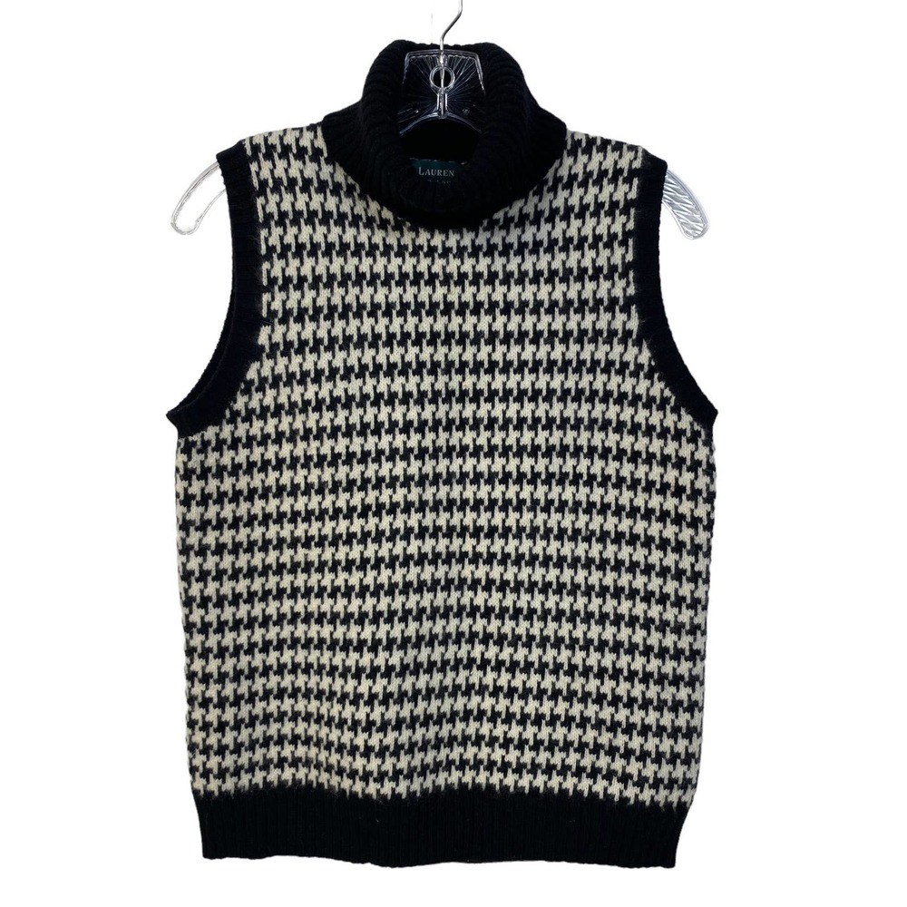 Ralph Lauren Wool Houndstooth Turtleneck Sweater Vest